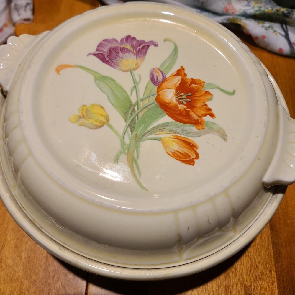 VINTAGE HALL COVERED CASSEROLE DISH ORANGE POPPY Whimsical Retro